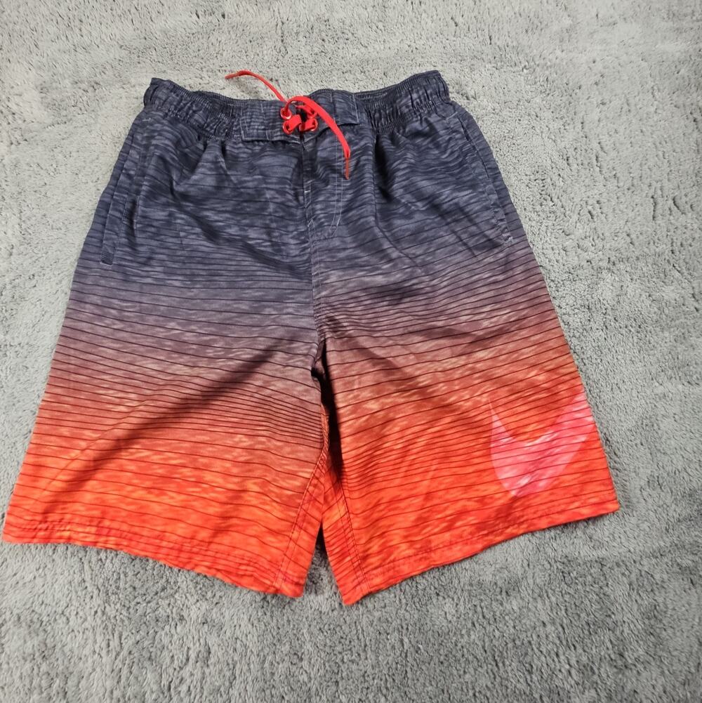 Mens Large Red Black Gradient Swim Trunks Board Shorts Lined Logo by Nike